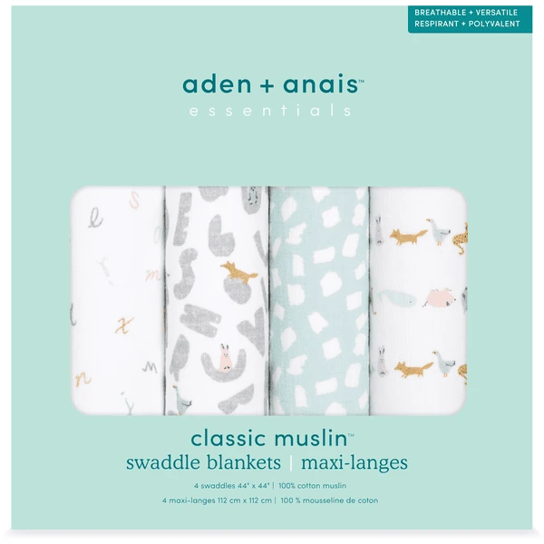 Aden + Anais™ Essential S Pucktuch 4-pack Alpha Bet Animals 2 Aden + Anais™ Essential S Pucktuch 4-pack Alpha Bet Animals - Afbeelding 2