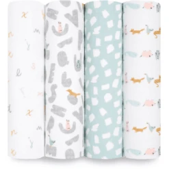 Aden + Anais™ Essential S Pucktuch 4-pack Alpha Bet Animals