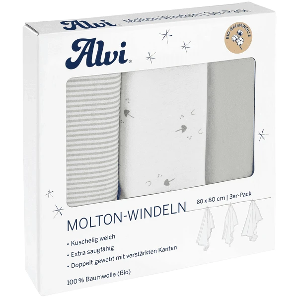 Alvi ® Molton Luiers 3-pack Gezichten 80 X 80 Cm 1 Alvi ® Molton Luiers 3-pack Gezichten 80 X 80 Cm