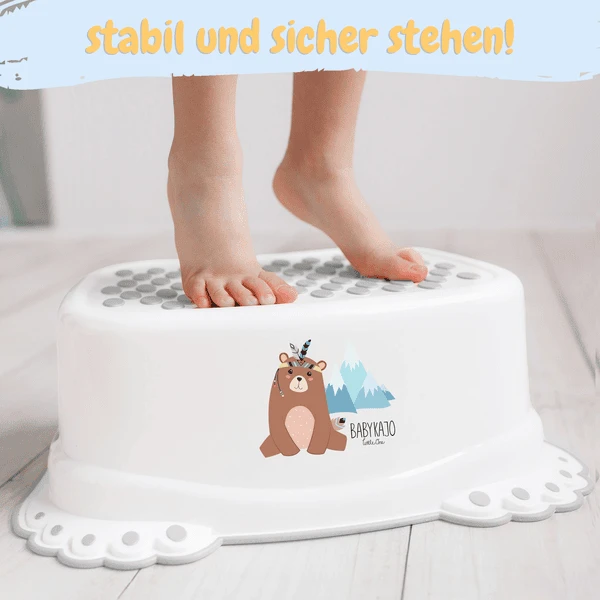 BABYKAJO Baby Opstapkrukje Met Anti - Sliplaag Beren - Wit 2 BABYKAJO Baby Opstapkrukje Met Anti - Sliplaag Beren - Wit - Afbeelding 2