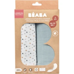 BEABA ® Set Van 2 Burp Cloths Baltic Blue/Dots 120 X 120 Cm -Kleine Wondertjes beaba set van 2 burp cloths baltic blue dots 120 x 120 cm a365390 4
