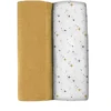 BEABA ® Set Van 2 Burp Cloths Honey Yellow / Starry Night 120 X 120 Cm
