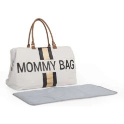 CHILDHOME Mommy Bag Groot Canvas Grey Stripes Black / Gold -Kleine Wondertjes childhome mommy bag groot canvas grey stripes black gold a261896 2