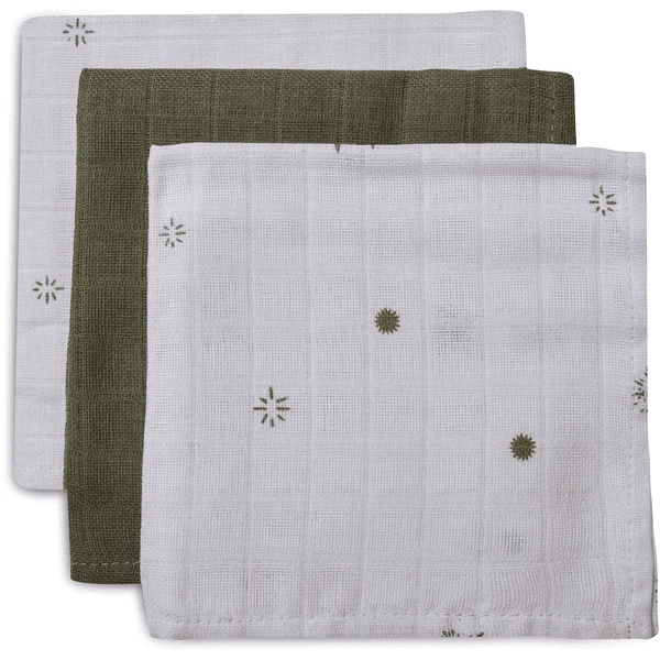 Jollein Burp Cloth Muslin 3-Pack Stargaze Leaf Green 1 Jollein Burp Cloth Muslin 3-Pack Stargaze Leaf Green