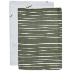 Jollein Flanellen Mousseline 2-pack Stripe Olive Blad Green