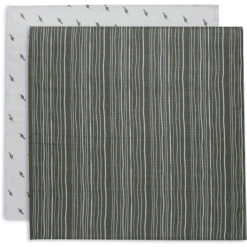Jollein Mousseline Gaasdoek 70x70cm 2-Pack Stripe Olive Leaf Green -Kleine Wondertjes jollein mousseline gaasdoek 70x70cm 2 pack stripe olive leaf green a385469 4