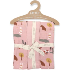 LITTLE Gaasluiers 3-pack Bosdieren Powder Rose -Kleine Wondertjes little gaasluiers 3 pack bosdieren powder rose a329241 2