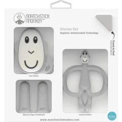 Matchstick Monkey Bijtring Starter Set Aap, Lichtgrijs -Kleine Wondertjes matchstick monkey bijtring starter set aap lichtgrijs a369707 4