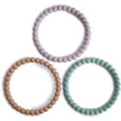 Mushie Bijtring Armband, Lila/Cyan/Zacht Peach , 3 Stuks -Kleine Wondertjes mushie bijtring armband lila cyan zacht peach 3 stuks a399263 1