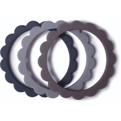 Mushie Bijtring Bloem Armband, Steel /Dove Gray/ Stone , 3 Stuks