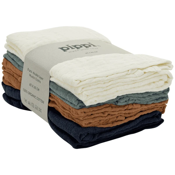 Pippi Gaasdoeken 8-pack Jurk Blauw 1 Pippi Gaasdoeken 8-pack Jurk Blauw