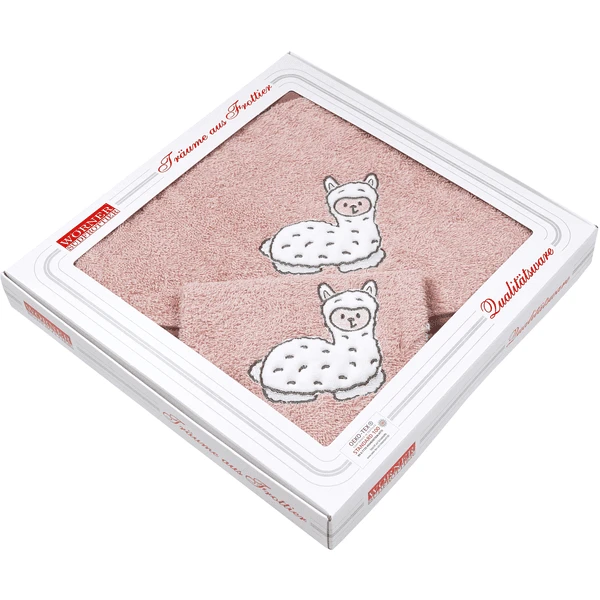 WÖRNER SÜDFROTTIER Set Badhanddoek En Washandje Met Kap Lama Roze 80 X 80 Cm 5 WÖRNER SÜDFROTTIER Set Badhanddoek En Washandje Met Kap Lama Roze 80 X 80 Cm - Afbeelding 5